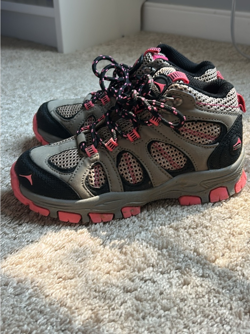 Kids Outdoor Hiking Boots in Gray and Pink - Supportive Trail Footwear
